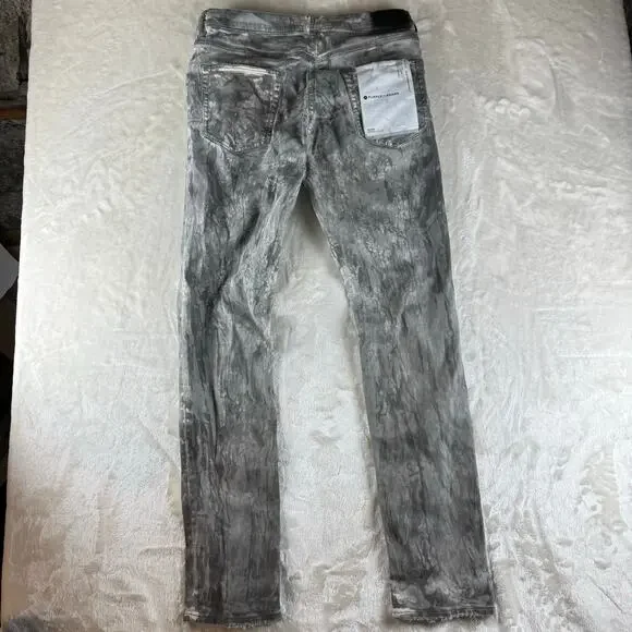 Purple Brand Slim Fit Jeans Men’s 36 Low Rise Button Fly P001 Gray Distressed